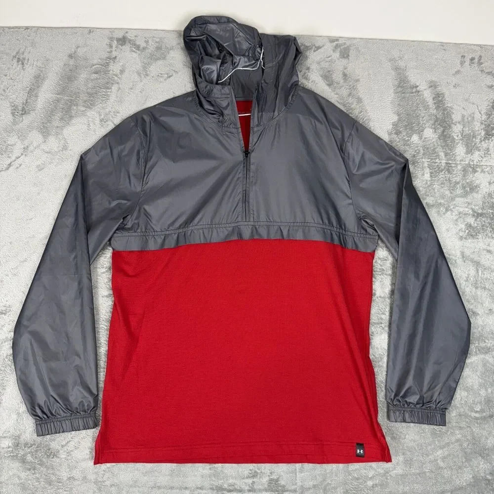 Under Armour Light Windbreaker, 1/4 Zip, Long Sleeve, Althetic Mens‎ Large, Red